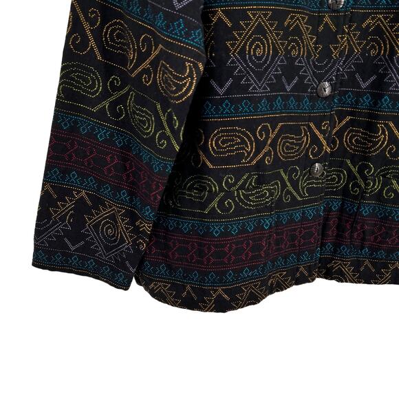 Chicos Design Sz LARGE 2 Black Embroidered Wearable Art to Wear Jacket Coat Top - Picture 4 of 8